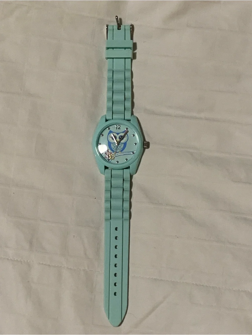 Mint Green Owl Face Silicone Band Watch